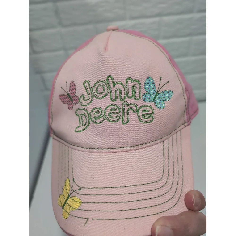 John Deere Pink Strapback Adjustable Hat Cap Girl L/XL Farm Hunt Pink Butterfly